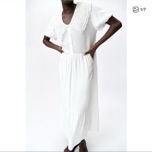 Zara Peter Pan Lace Lapel Button Front Cottagecore Dress | White | Medium